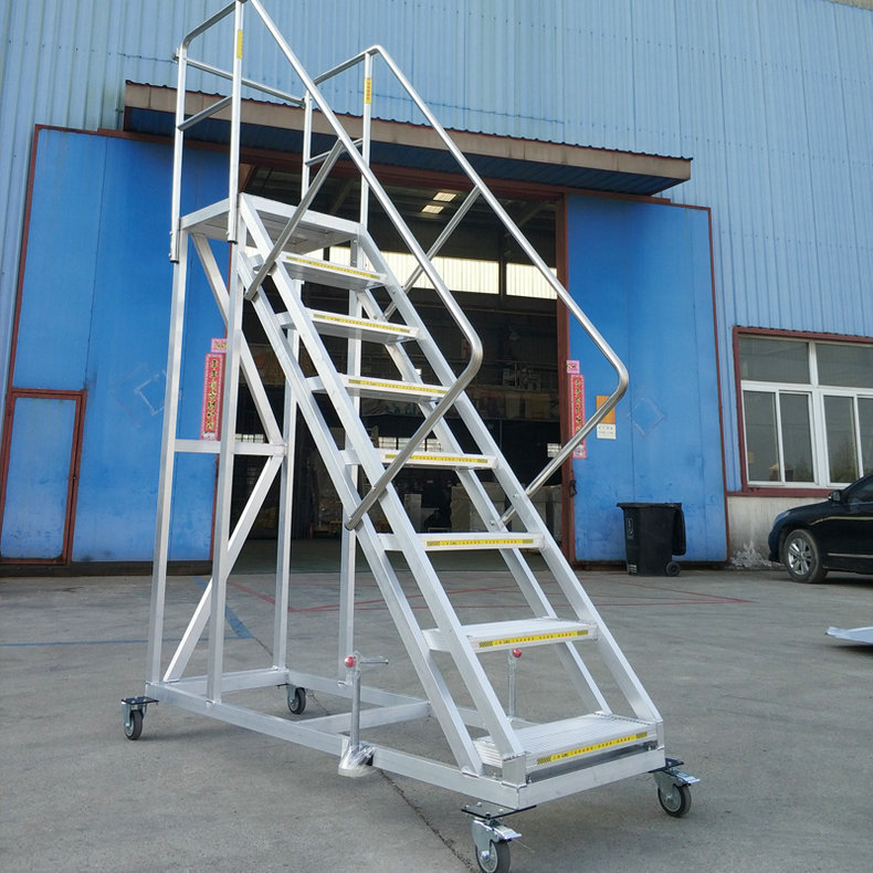 厂家销售移动平台登高梯 移动式不锈钢登高梯 车间仓库用登高梯