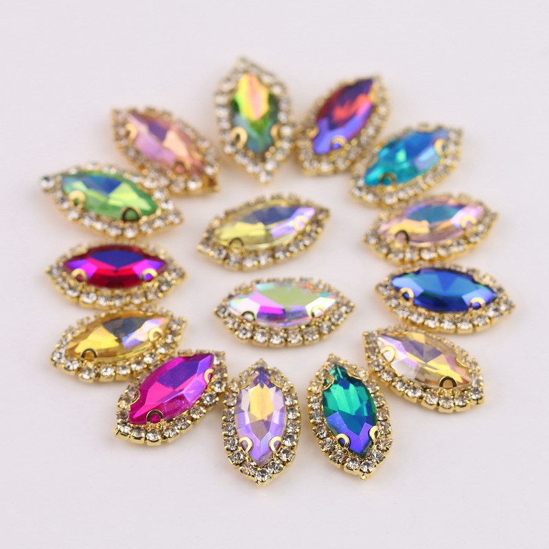 Horse Eye-Shaped Glass Rhinestones Claw Surrounding Border Ornament Accessories Hand Sewing Drill DIY Nail Stickers Rhinestone-Encrusted Chain Clothing Material