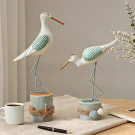 海鸥木质工艺品摆件海洋风海鸟树桩鸟样板房跨境木头家居饰品摆件