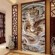 3D立体壁纸玉雕龙浮雕背景墙纸玄关龙纹图案大型客厅装饰壁画