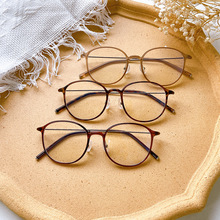 新款TR90摩卡棕色眼镜框女可配度数圆脸显瘦素颜哑光细框平光镜