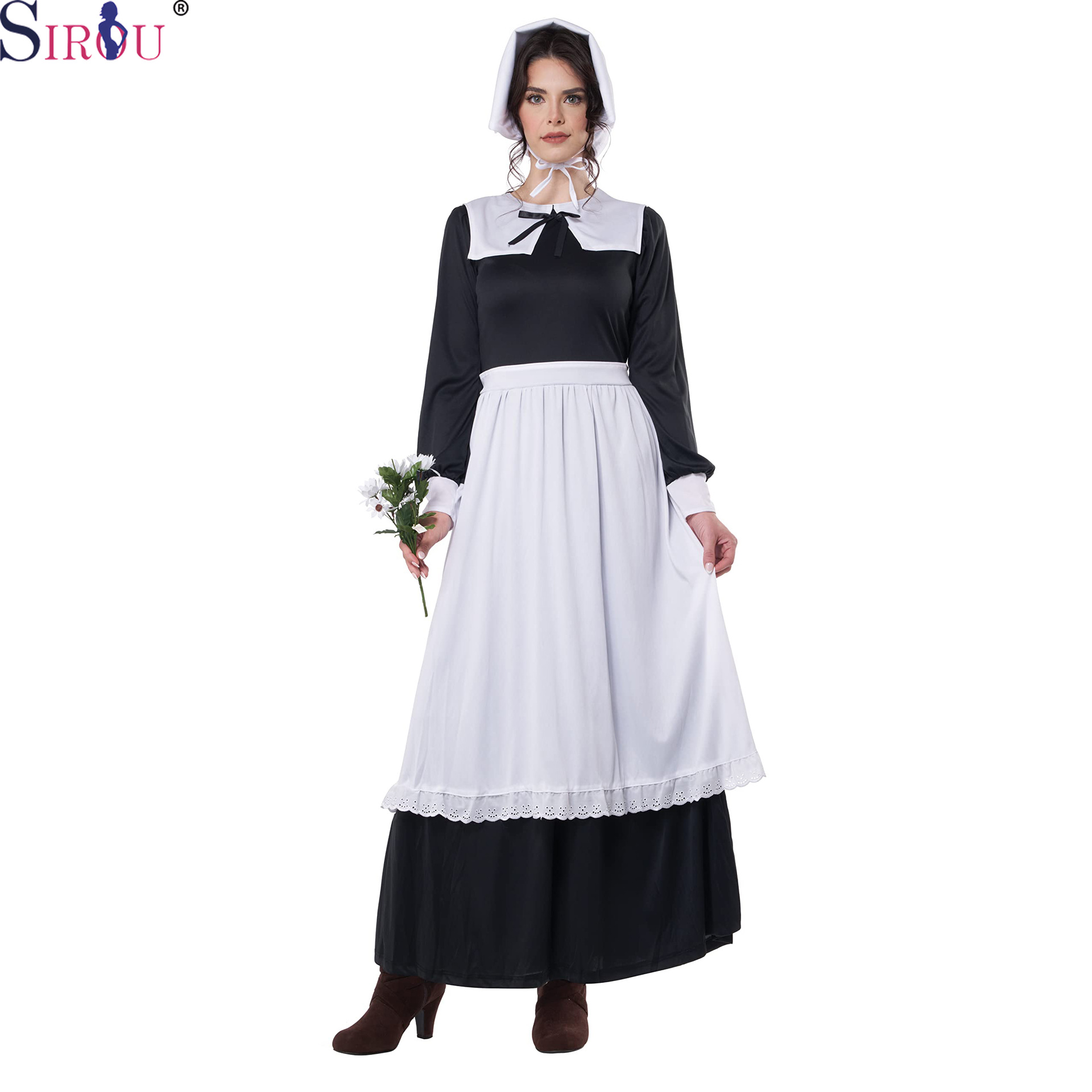 万圣节朝圣者装扮服装舞台表演服节日派对女佣长裙演出管家服饰