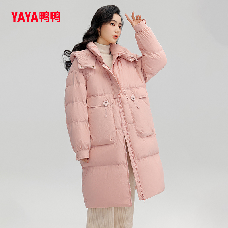 鸭鸭羽绒服女2023秋冬新品中长款连帽抽绳收腰加厚保暖外套j-阿里巴巴
