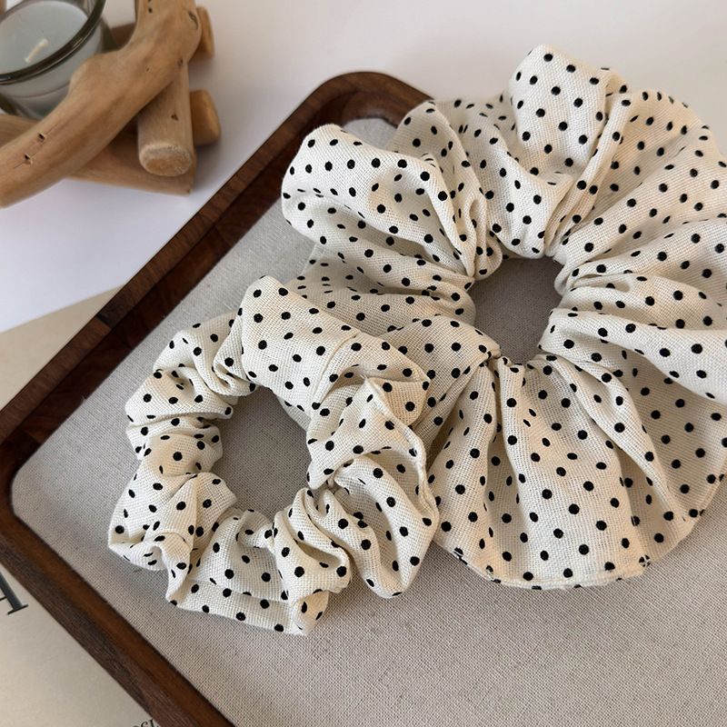 Cream Polka Dot ~ Niche Design Fabric Large Intestine Hair Ring Rubber Band Headdress High Elasticity Hair-Binding Hair Accessories Hair Ring Women