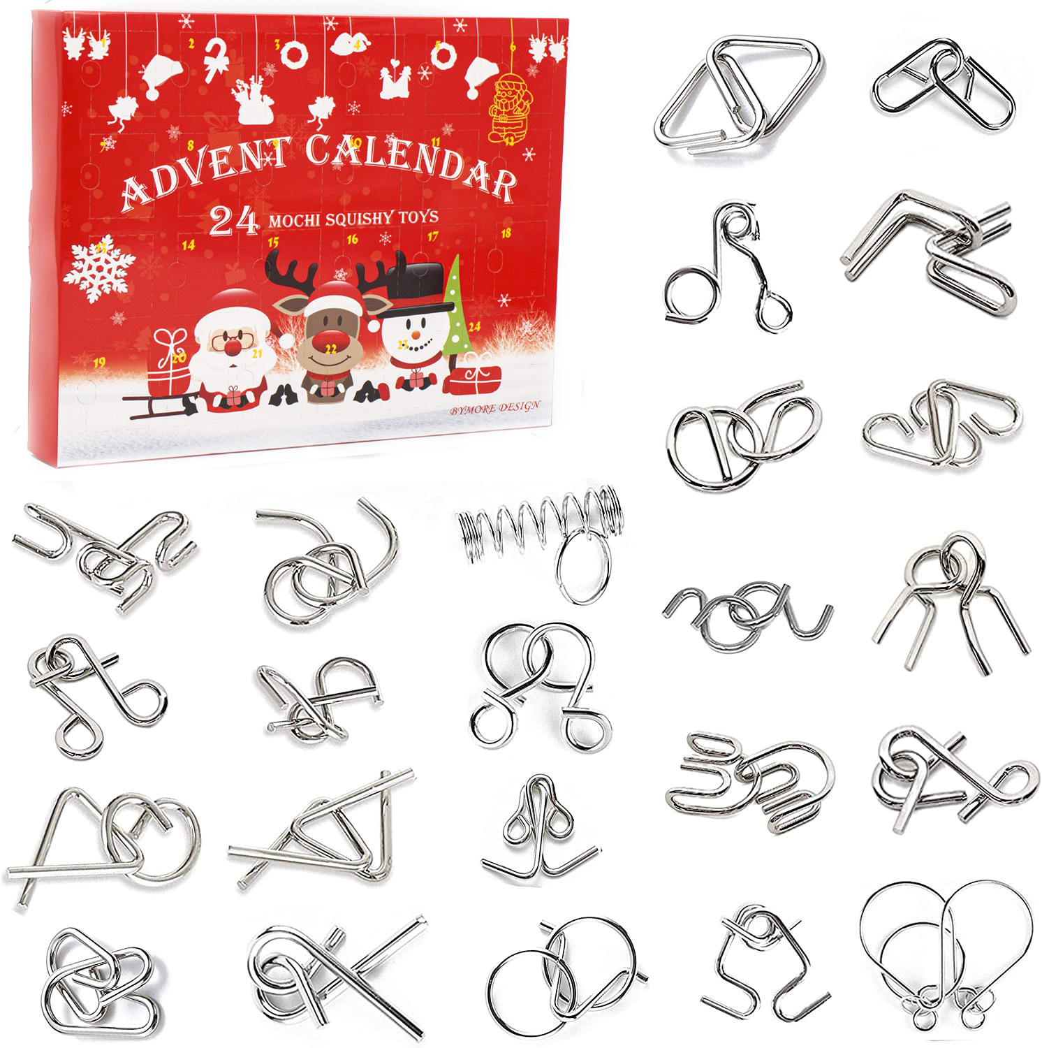 2022亚马逊爆款圣诞节礼物金属九连环解锁解压益智玩具24天倒计时