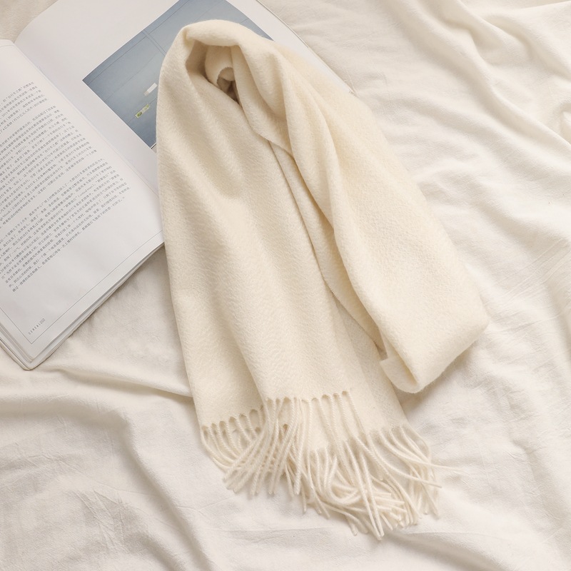 Autumn and Winter New 100% Pure Cashmere Small Scarf Women's Super Water Ripple Tassel Scarf All-Matching Solid Color Scarf