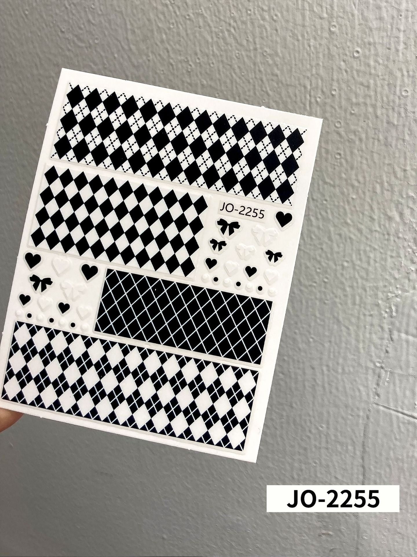 Nail Beauty New Houndstooth Sticker Pink Blue Contrast Color Internet Celebrity Rhombus Simple Lines Black and White Belt Adhesive Nail