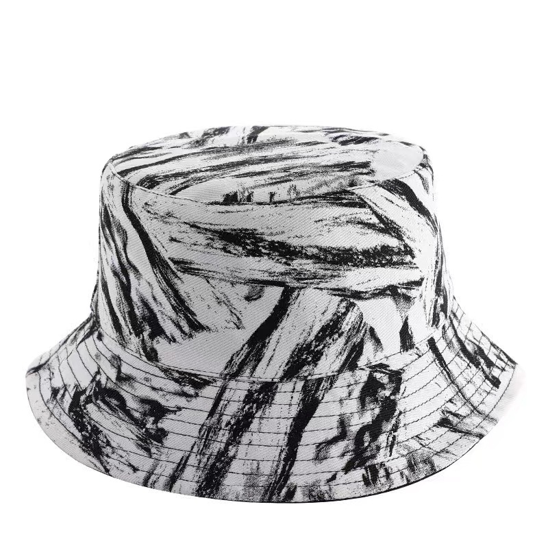 Cross-Border New Arrival Graffiti Diagonal Stripes Reversible Fisherman Hat Men and Women Fashion Busket Hat Flat-Top Cap Outdoor Sun Protection Sun Hat