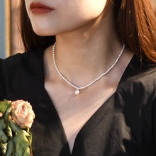 「美人在骨」天然3-4mm小米粒淡水珍珠项链女复古法式纯银锁骨链