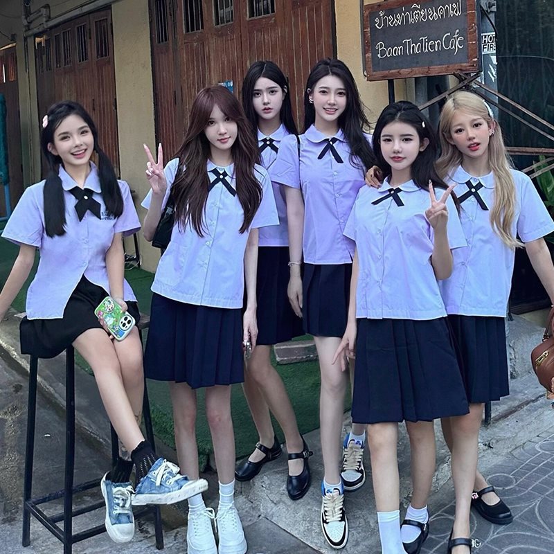 泰式泰国校服衬衫女学院风jk制服高中学生合唱演出毕业班服套装