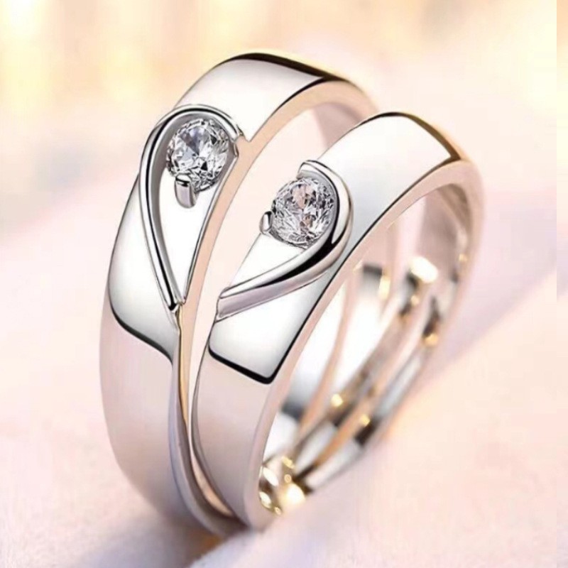 Couple Ring Korean Simple Couple Rings Simulation Diamond Ring Open Zircon Classic Ring Couple Wedding Ring One Piece Dropshipping