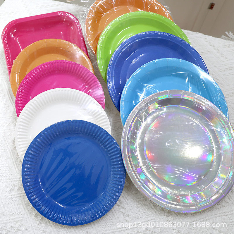 一次性纸盘彩色纯色蛋糕盘子生日布置装饰儿童派对餐具幼儿园餐盘