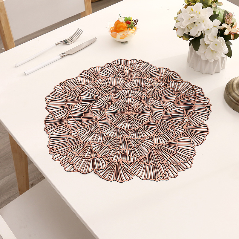 Nordic Style Flower Placemat PVC Hollow Gilding Heat Proof Mat Dining Table Cushion Waterproof Coffee Cup Mat Ins Style Western-Style Placemat