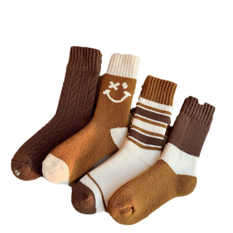 Women's Socks Autumn and Winter Fleece-lined Thickened Self-Heating Lambswool Warm Feet Wool Socks Warm Terry Cotton Middle Tube Socks