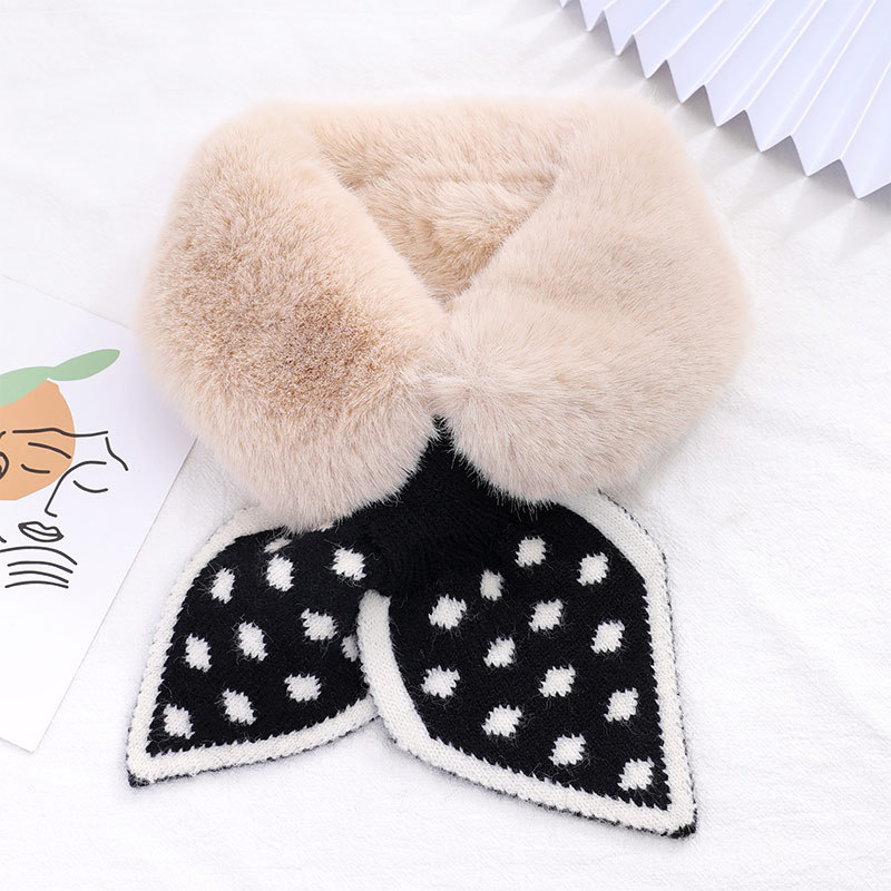 Korean Style Polka Dot Imitation Rabbit Fur Children's Scarf Women's Winter Thickened Fleece Scarf Baby Child Cross Bandana Wholesale