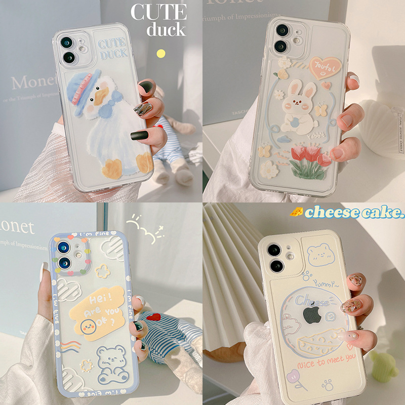 INS Fresh iPhone 14 Phone Case Female Apple 13pro Transparent 15Promax Drop-Resistant 11 Applicable 8P