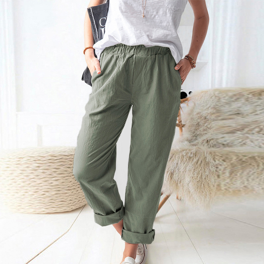 European and American Women's Clothing Summer New Pants European and American Leisure Trousers Fashion Solid Color Pocket Trousers in Stock