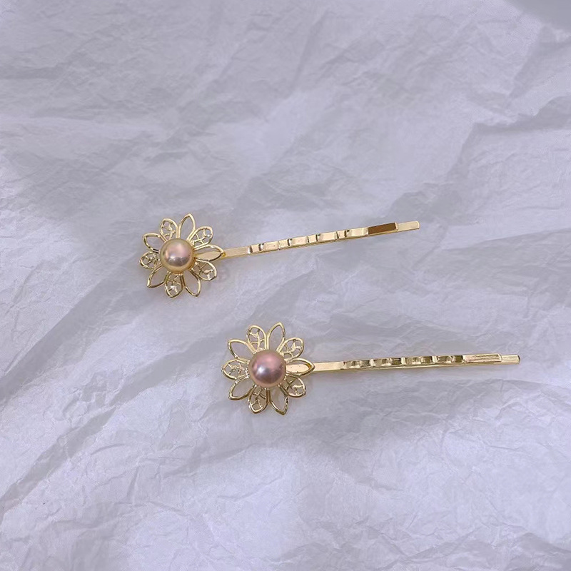 简约款珍珠发夹一字夹花朵侧夹刘海夹对夹发卡头饰发饰头花批发