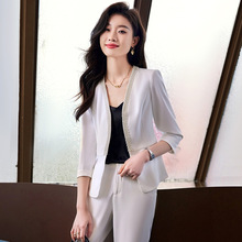白色薄款七分袖小西装外套女2024夏季新款气时尚西服职业装套装