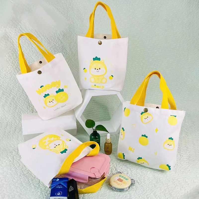 Horizontal Trapezoid Bento Canvas Bag Wholesale Environmental Friendly Muslin Bag Shoulder Portable Canvas Bag Spot Student Shopping