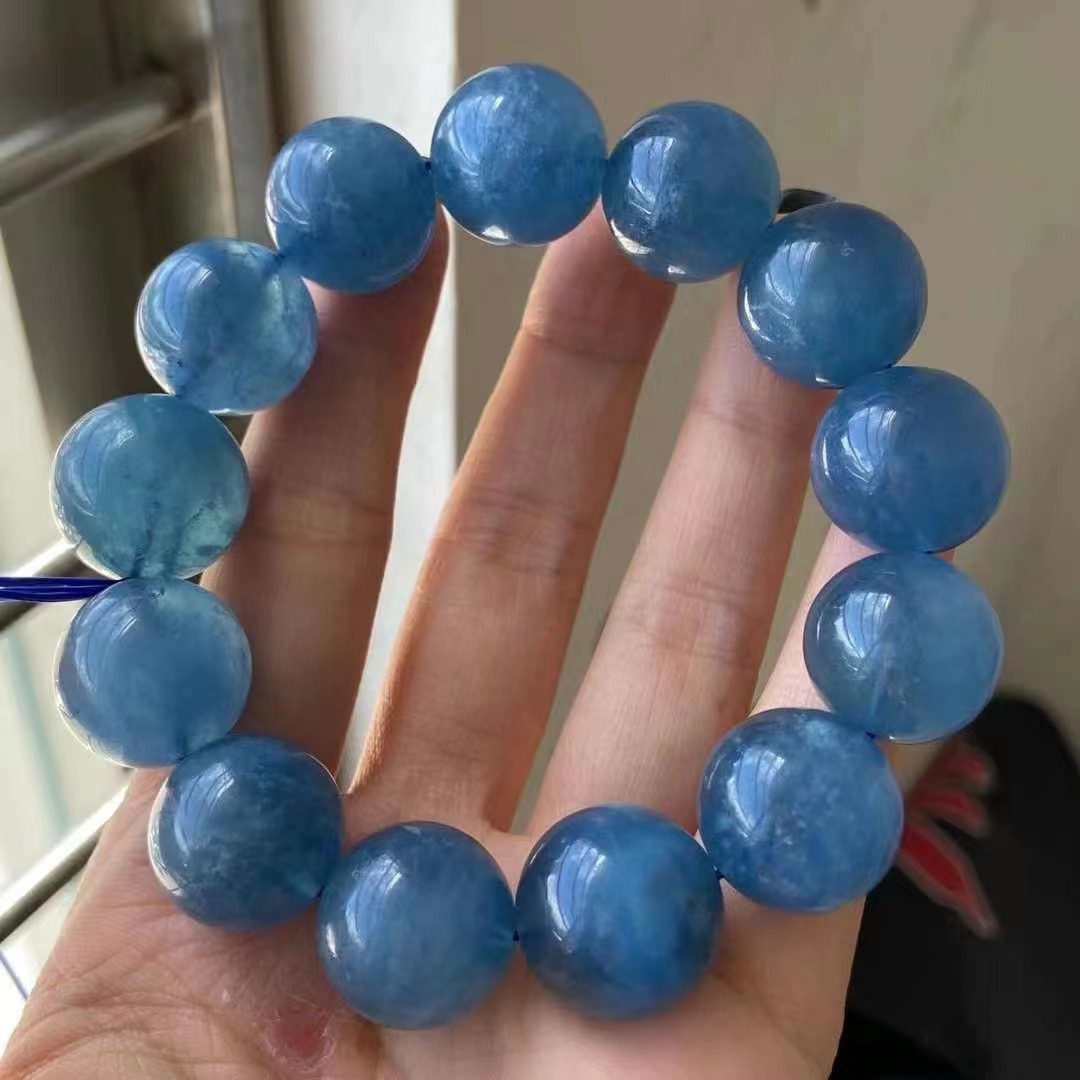 天然海蓝宝大颗粒手链手串魔鬼蓝 品质好水头足颜色深可拆开diy