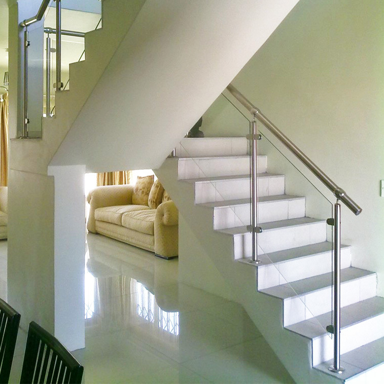 304#家用不锈钢圆管玻璃栏杆 楼梯扶手不锈钢立柱侧装金属栏杆