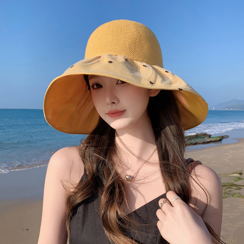 korean style color plastic hat female mesh models bucket hat bow sun protection sun hat summer mesh breathable sun hat