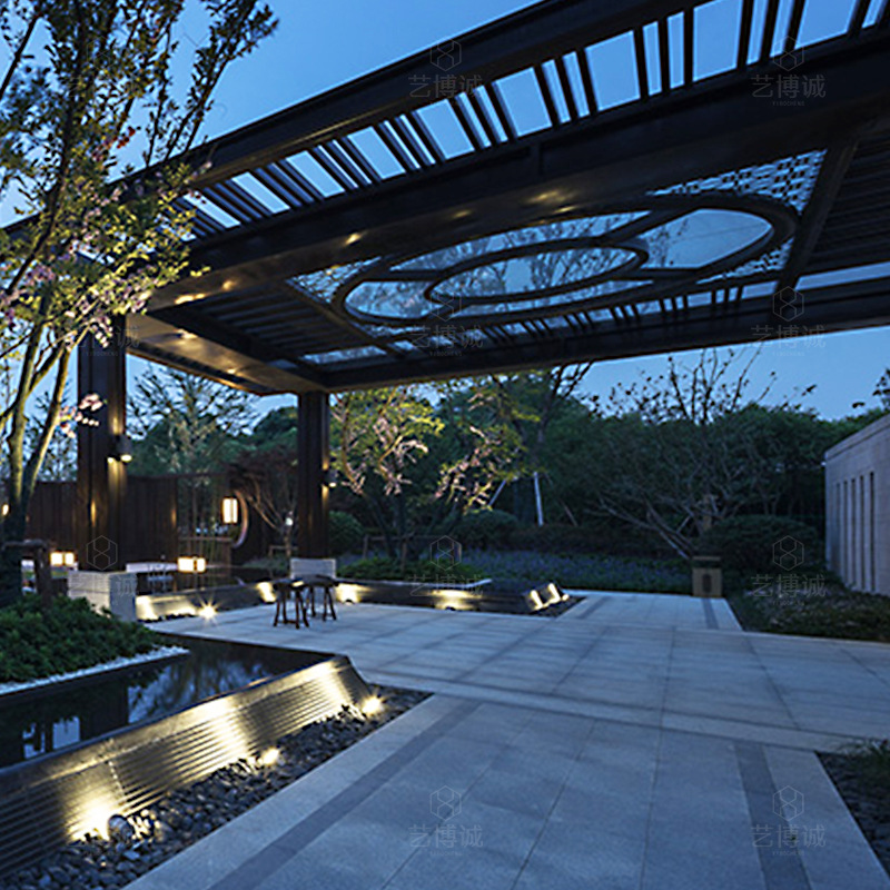展示区景观廊架凉亭 新中式不锈钢入口廊架 售楼部园林钢结构回廊