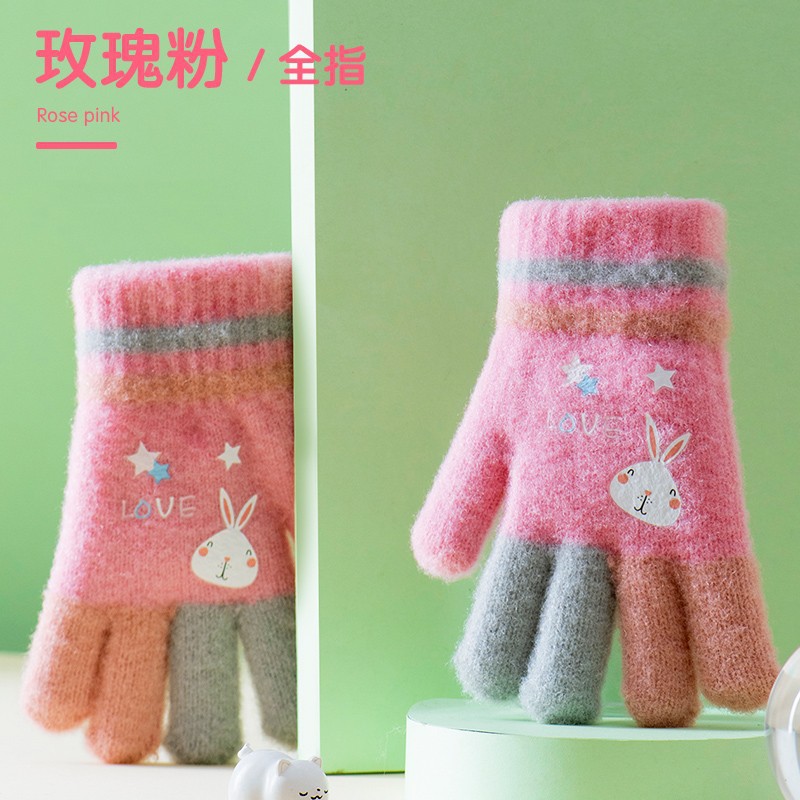 Children's Gloves Winter Children's Five Finger Knitted Cute Open Finger Cold-Proof Warm Girl Writing Wholesale Baby Fleece-lined