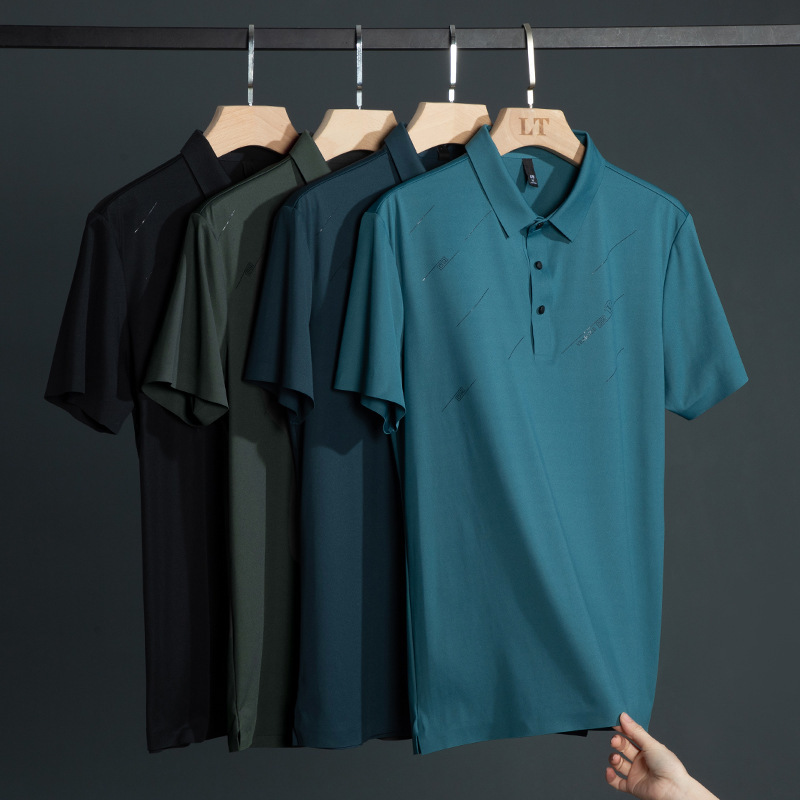 高端抗皱男士polo衫冰丝短袖夏季男装青中年衬衫t恤商务爸爸男装