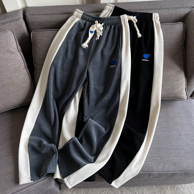 ader2023春秋新款灯芯绒拼接抽绳垂感直筒休闲裤男女长裤韩版潮