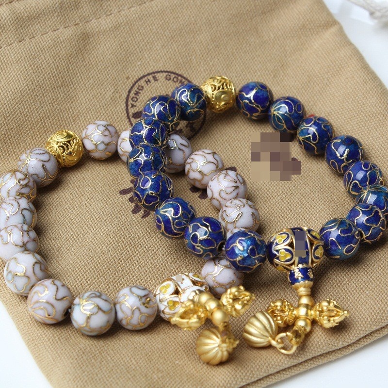 工厂直销北京宫同款掐丝景泰蓝10mm14mm手链手串男女情侣新款