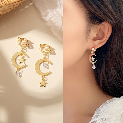 Elegant Painless Ear Clip without Pierced Female Retro Fairy French Style Mori Clip-on Earrings Super Fairy Drop Earrings