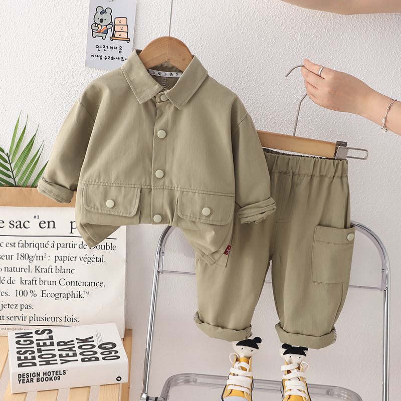 2023 Autumn New Boys' Workwear Cardigan Long-Sleeved Two-Piece Suit Boys' Casual Trousers Suit for Delivery in Stock