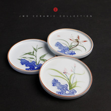 珺韦达甜白瓷手绘陶瓷中式茶室功夫茶具杯垫隔热茶托碟子茶道配件