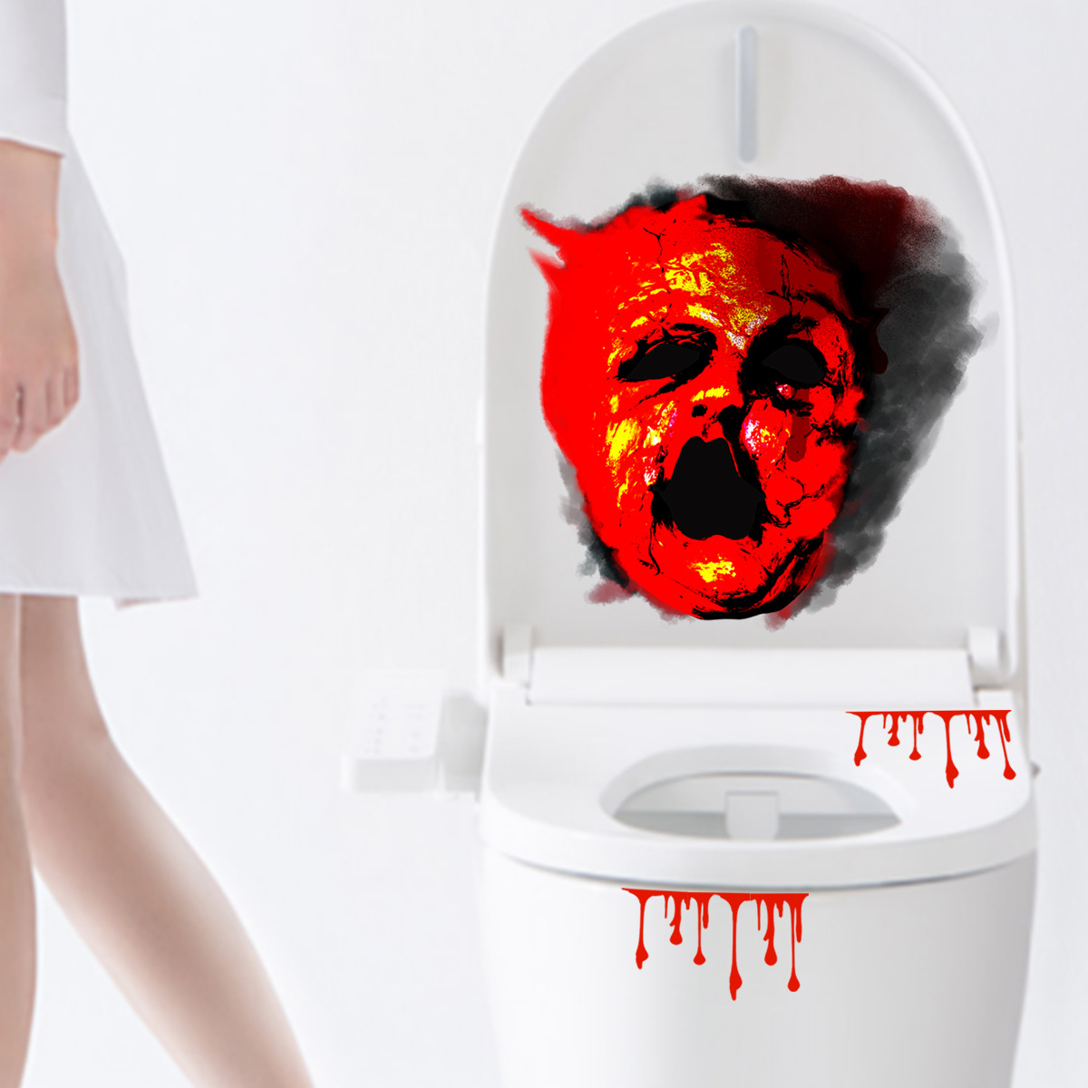 新款万圣恐怖人脸血手印节日墙贴卫生间洗手间马桶贴创意墙贴画