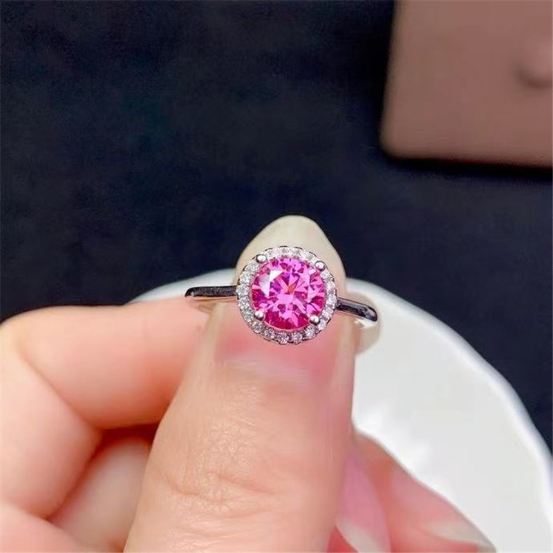 美国粉色莫桑钻浓彩级别莫桑石女戒求婚订婚钻石戒指工厂批发价格