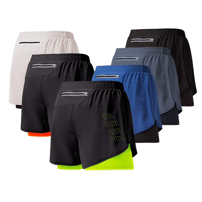 Sports Shorts Men's Running Marathon Track and Field Loose Shorts Quick-Drying Lining Anti-Exposure Double-Layer Fitness Shorts