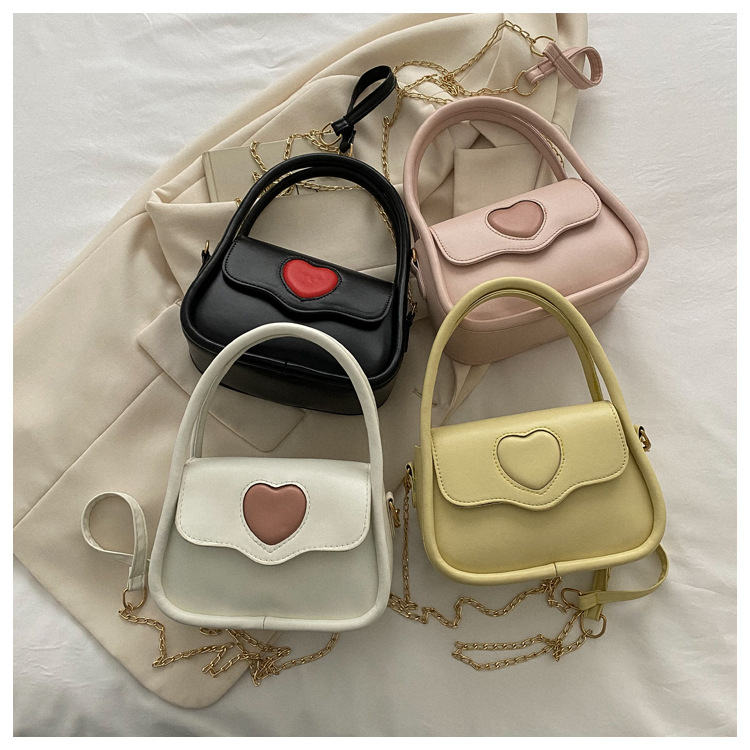 Korean Style Women's Shoulder Bag 2022 Fresh Sweet Loving Heart Chain Bag Small Portable Work Commuter Hand-Carrying Bag
