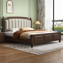 法式美式实木床简美风1.8米双人床白色奶油软包婚床高箱床衣柜