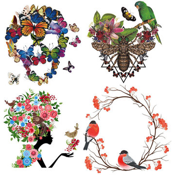 新潮流女装t恤热转印小鸟印花图案胶印贴柯式a级过粉服装辅料烫画