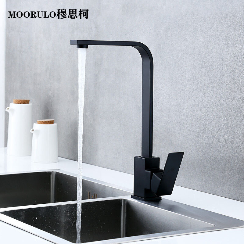 Faucet Kitchen Hot and Cold Zinc Alloy Double Sink Vegetable Basin Paint Black Rotatable Square Sink Water Tap