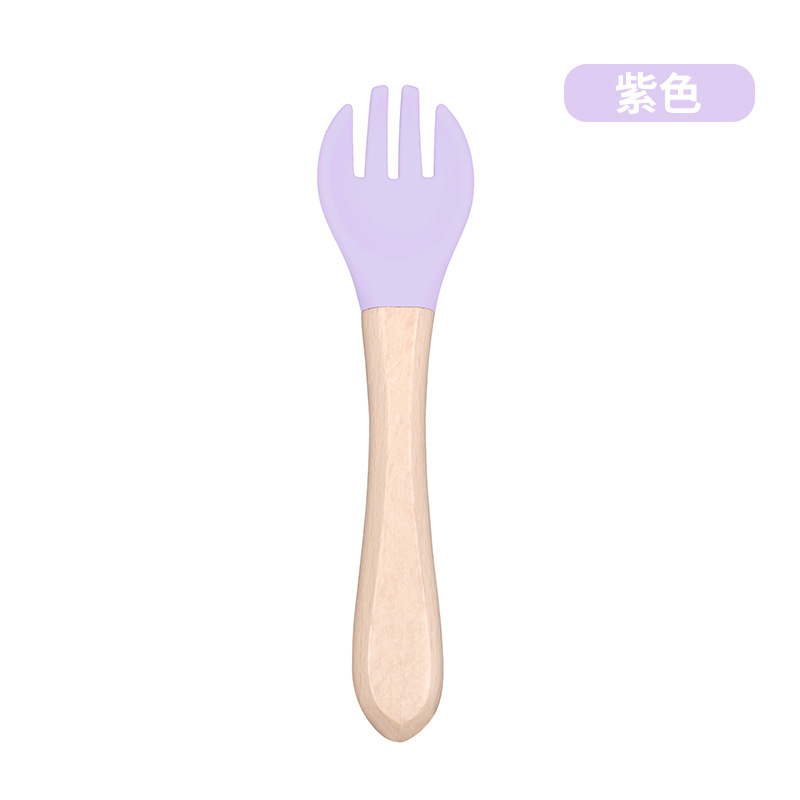 Baby Silicone Beech Spoon Fork Combination Soft Spoon Spoon Fork Baby Tableware Set Pedology Eating