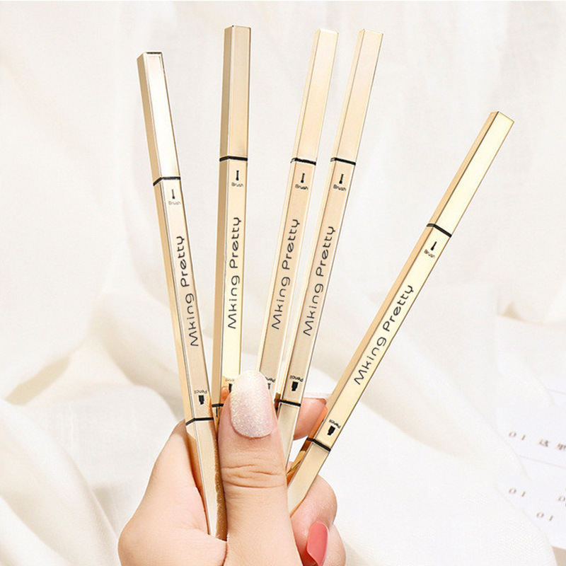 Small Gold Bar Eyebrow Pencil Small Gold Chopsticks Double-Headed Eyebrow Pencil Triangle Extremely Thin Double-Headed Eyebrow Pencil Waterproof and Durable Not Smudge