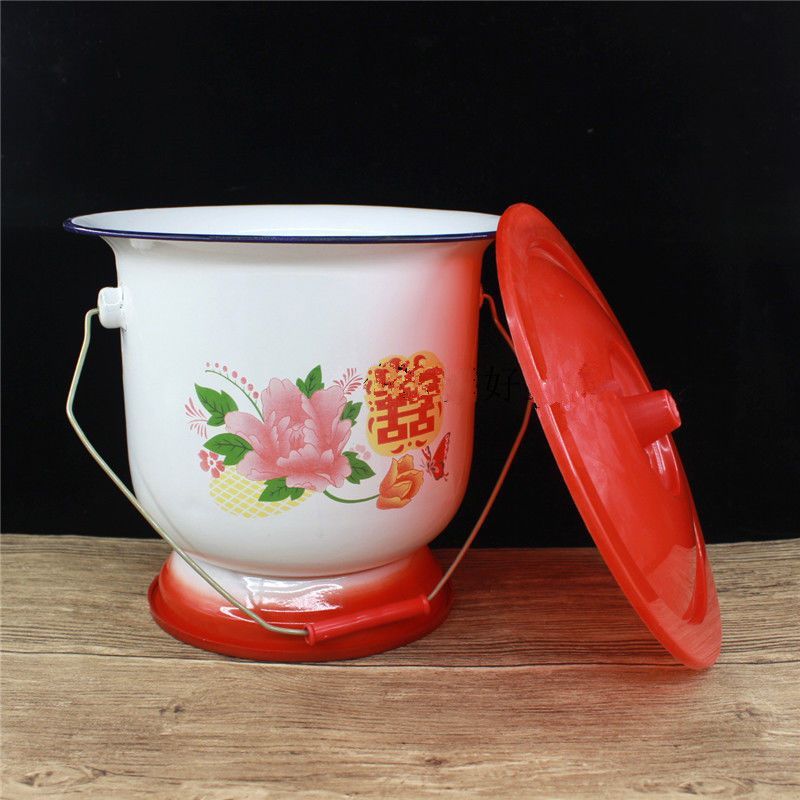 痰盂坐便器女高脚尿桶成人尿盆带盖搪瓷带拎家用起夜老人卧室加厚