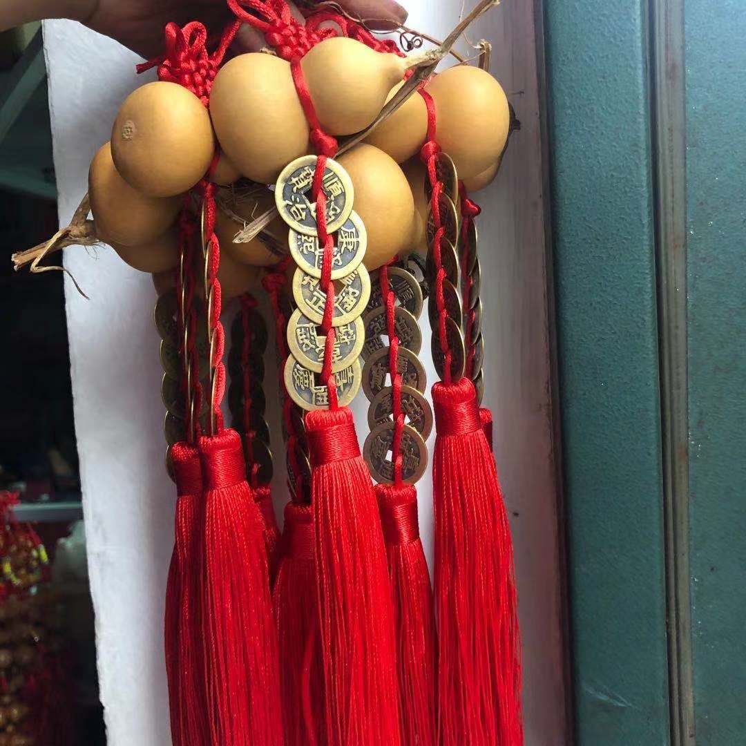 纯天然葫芦五帝钱真铜钱桃木葫芦挂件仿古铜钱金边中国结汽车挂件