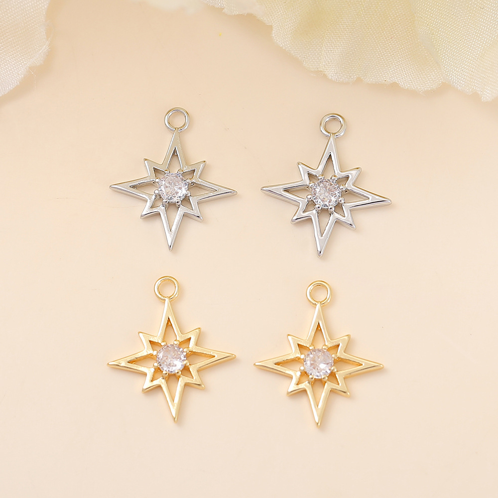 金属镶锆石八芒星吊坠半成品饰品配件材料diy项链手链耳环坠子