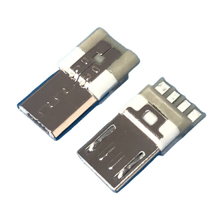 白胶安卓插头micro 5pin白胶前五后四公头microusb白色胶芯端子