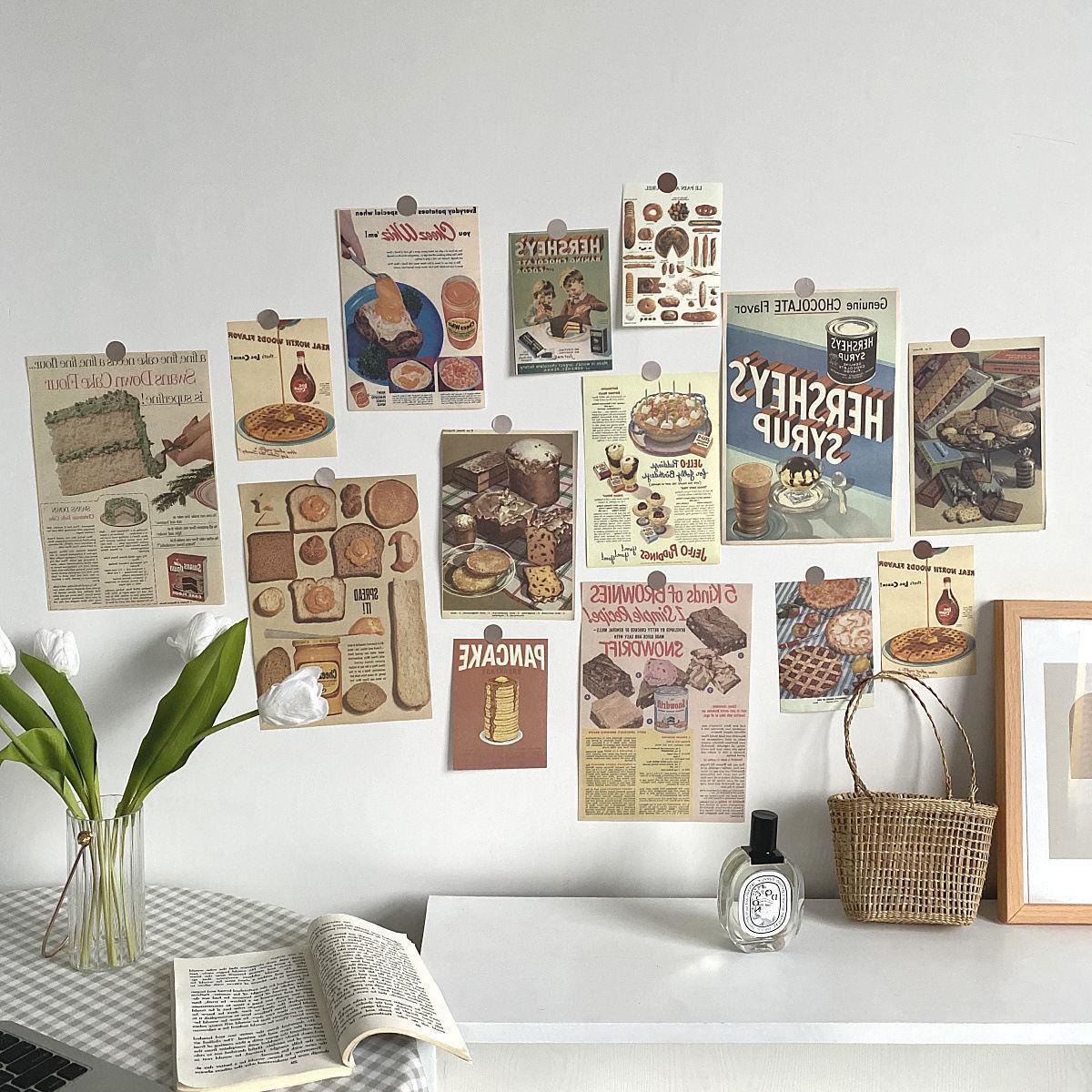 包邮ins复古美食装饰卡片背景宿舍墙面自粘墙纸贴纸装饰墙上房间