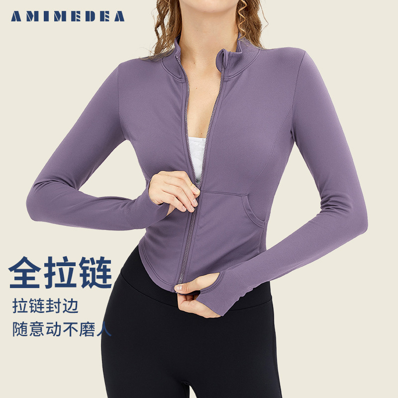 Autumn and Winter New Yoga Wear Women's Skinny Slimming Zipper Short Stand Collar Sports Jacket Fitness Running Long Sleeve Top